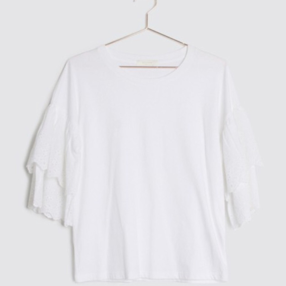 🌟 New Tee Shirt Beautiful Eyelet Ruffle Sleeves - Picture 5 of 8